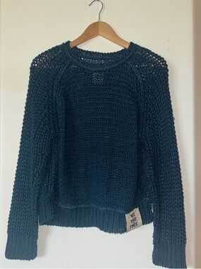 Free People Open-Stitch Crewneck Sweater - Teal